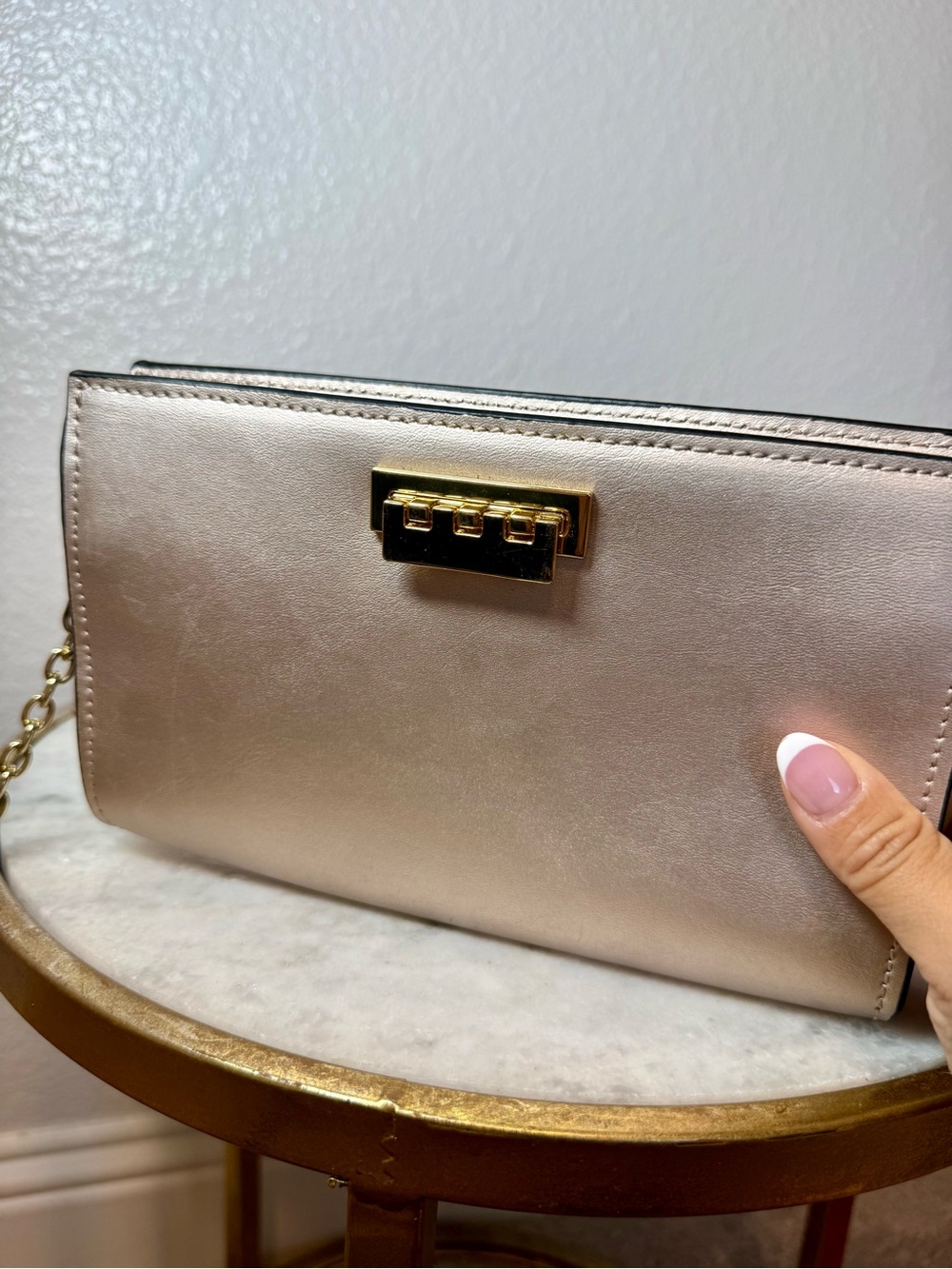 Zac Posen Metallic Champagne Gold Clutch with Gold Hardware